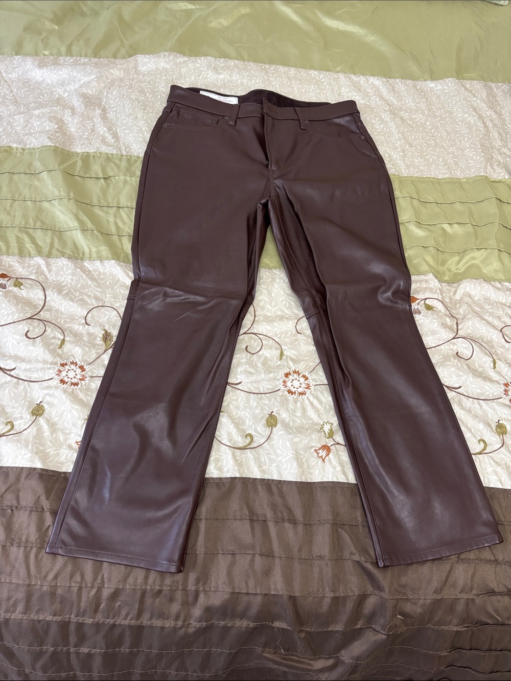 GAP Faux Leather Wide-Leg Jeans in Dark Brown